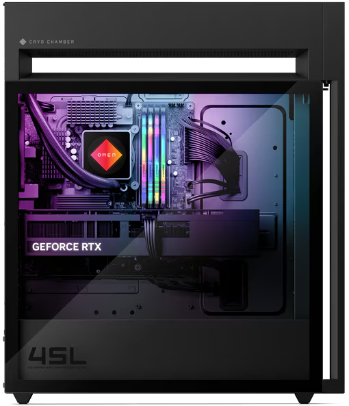 HP OMEN 45L Gaming Desktop GT22-3000t Intel Core Ultra 9 285K, 32GB Fury DDR5 RAM, 1TB SSD, NVIDIA GeForce RTX 5090 32GB, RGB Liquid Cooler, Front Bezel Black Glass, Windows 11, Black